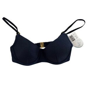 WET Swimwear Denim Blue Underwire Bikini Top S Gold Clasp NWT $98